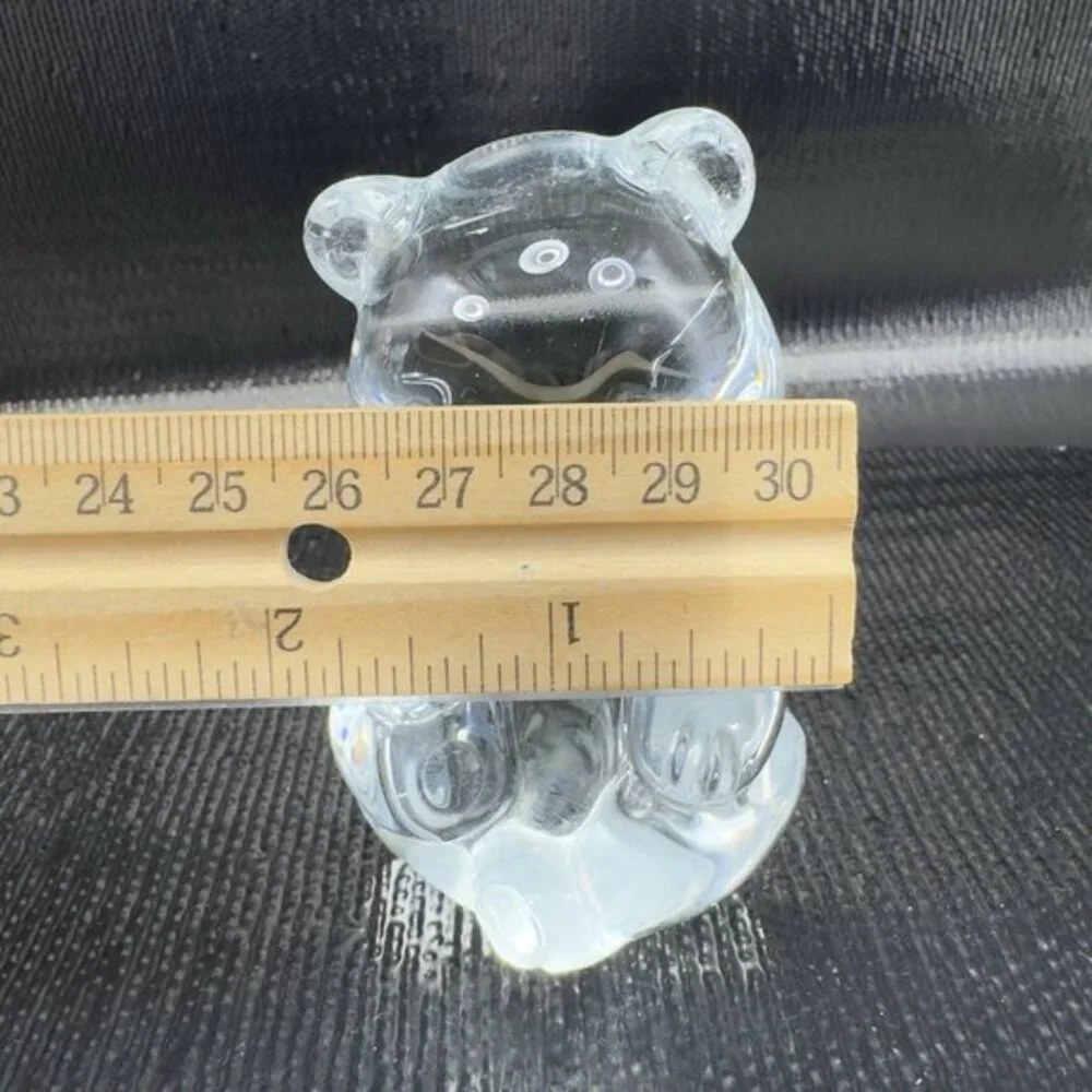 Vintage Fenton Clear Glass Bear Figurine‎ Paperweight With Purple Amethyst Stone